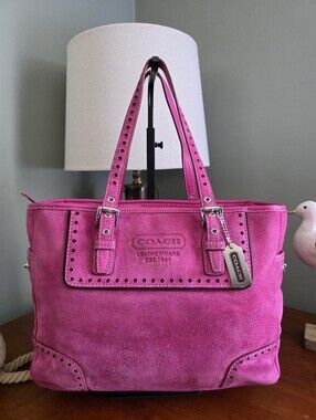 Vintage 1430 Coach Legacy Perforated Pink Suede Tote Bag Y2K